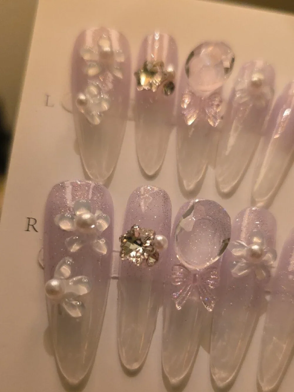 Delicate Lavender Pearl 3D Press-On Nails - Size Large